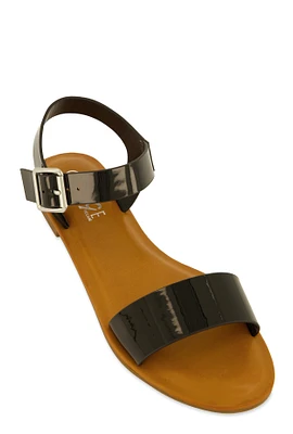 Womens Single Band Buckle Ankle Strap Sandals, Black,