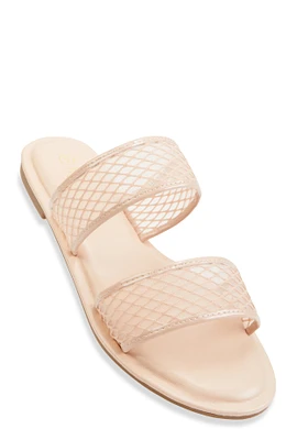 Womens Double Band Open Toe Slide Sandals,