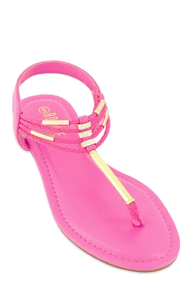 Womens Metallic Detail Corded Thong Sandals, Pink, Size 8