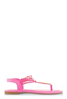 Womens Metallic Detail Corded Thong Sandals, Pink, Size 8