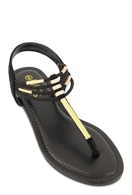 Womens Metallic Detail Corded Thong Sandals,