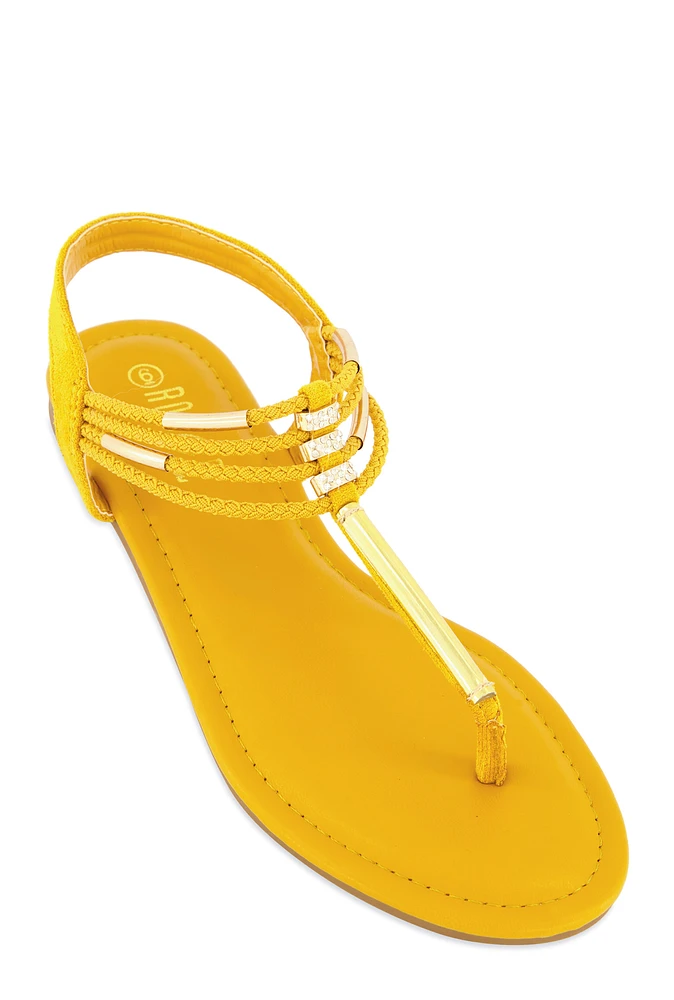 Womens Metallic Detail Corded Thong Sandals, Yellow, Size 10