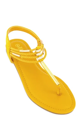 Womens Metallic Detail Corded Thong Sandals, Yellow, Size 10