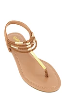 Womens Metallic Detail Corded Thong Sandals,