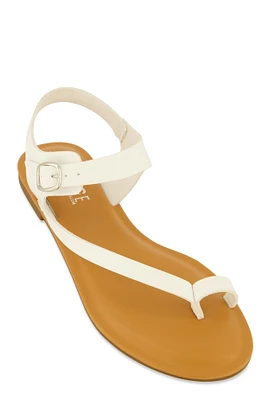 Womens Toe Loop Asymmetrical Ankle Strap Sandals, White, Size 5.5