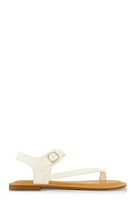 Womens Toe Loop Asymmetrical Ankle Strap Sandals, White, Size 5.5