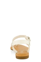 Womens Toe Loop Asymmetrical Ankle Strap Sandals, White, Size 5.5