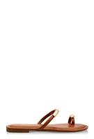 Womens Metallic Detail Toe Loop Slide Sandals,