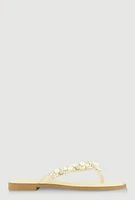Womens Faux Pearl Rhinestone Thong Slide Sandals,