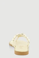 Womens Faux Pearl Rhinestone Thong Slide Sandals,