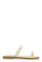 Womens Rhinestone Faux Pearl Toe Loop Slide Sandals