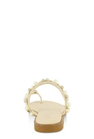 Womens Faux Pearl Rhinestone Toe Loop Slide Sandals, Beige, Size 10