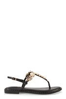 Womens Ankle Strap Metallic Pendant Thong Sandals,