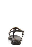 Womens Ankle Strap Metallic Pendant Thong Sandals,