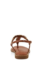 Womens Ankle Strap Metallic Pendant Thong Sandals,