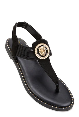 Womens Lion Pendant Corded Thong Sandals,