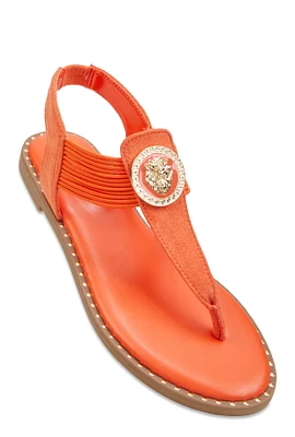 Womens Lion Pendant Corded Thong Sandals,