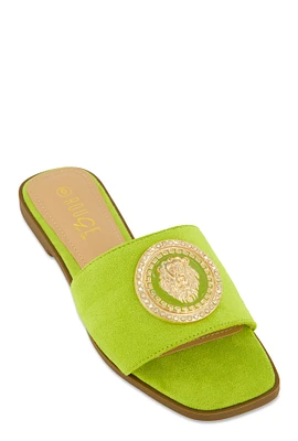 Womens Lion Pendant Slide Sandals,