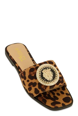 Womens Lion Pendant Slide Sandals,