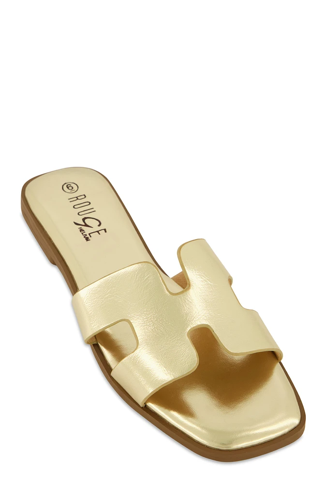 Womens H Band Flat Slide Sandals,