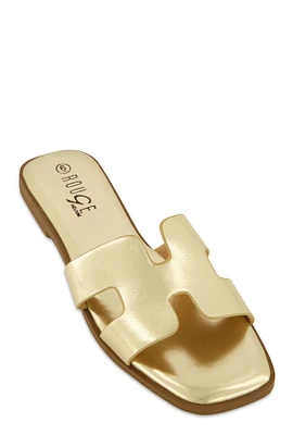 Womens H Band Flat Slide Sandals,