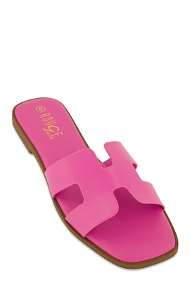 Womens H Band Flat Slide Sandals, Pink,