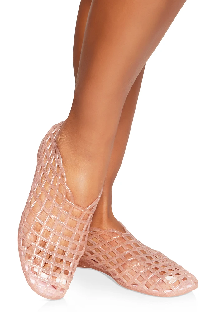 Womens Cut Out Jelly Flats, Pink,