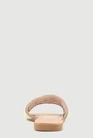 Womens Faux Pearl Band Slide Sandals, Beige,