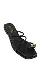 Womens Metallic Toe Loop Strappy Slide Sandals, Black, Size 7