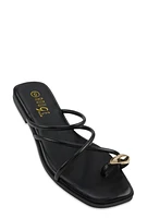 Womens Metallic Toe Loop Strappy Slide Sandals, Black, Size 11
