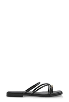 Womens Metallic Toe Loop Strappy Slide Sandals,