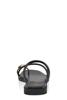 Womens Metallic Toe Loop Strappy Slide Sandals, Black, Size 11