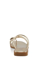 Womens Metallic Toe Loop Strappy Slide Sandals, Gold,