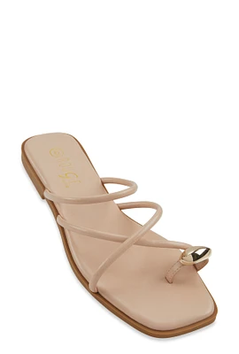 Womens Metallic Toe Loop Strappy Slide Sandals,