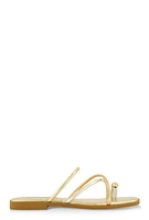 Womens Metallic Toe Loop Strappy Slide Sandals, Gold,