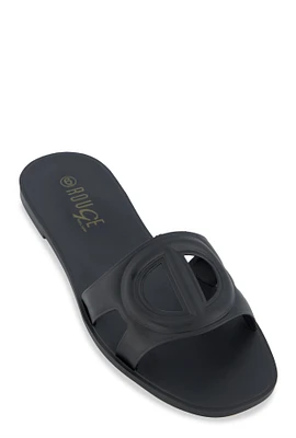 Womens Cut Out Band Open Toe Slide Sandals,