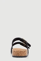 Womens Double Geometric Band Footbed Sandals, Black,