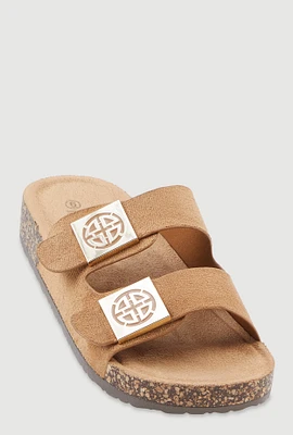 Womens Double Geometric Band Footbed Sandals,
