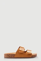 Womens Double Geometric Band Footbed Sandals, Beige, Size 12