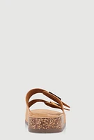 Womens Double Geometric Band Footbed Sandals, Beige, Size 12