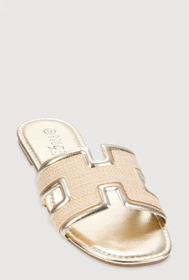 Womens Woven Cut Out Band Slide Sandals, Gold, Size 10