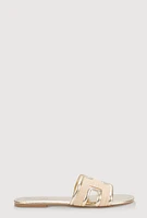 Womens Woven Cut Out Band Slide Sandals, Gold, Size 10