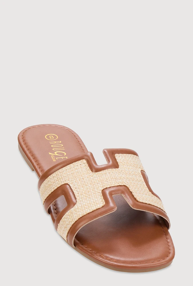 Womens Woven Cut Out Band Slide Sandals,