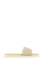 Womens Rhinestone Band Slide Sandals,