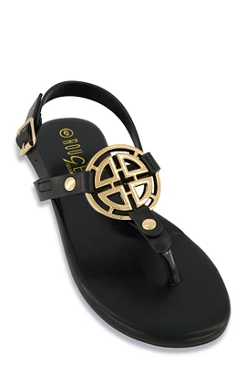 Womens Geometric Pendant Ankle Strap Thong Sandals,