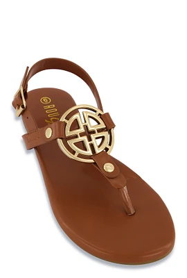 Womens Geometric Pendant Ankle Strap Thong Sandals, Brown, Size 10