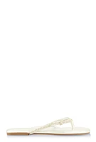 Womens Rhinestone Bow Studded Thong Sandals, Silver,