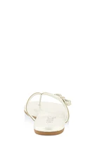 Womens Rhinestone Bow Studded Thong Sandals, Silver,