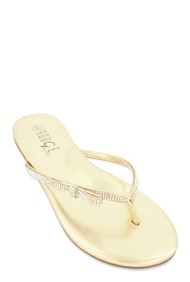 Womens Rhinestone Bow Studded Thong Sandals,