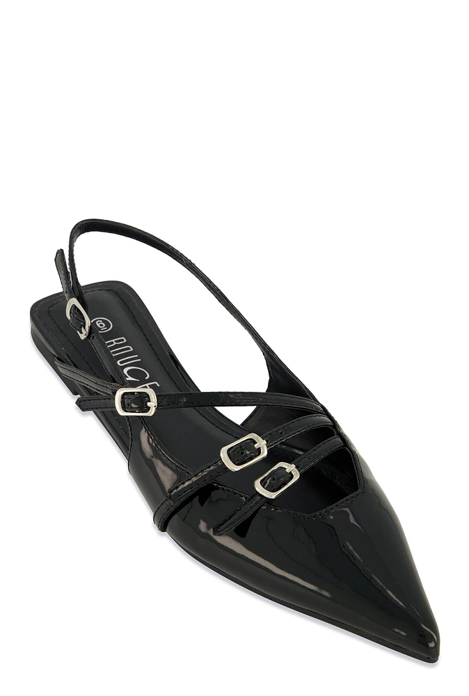 Womens Slingback Buckle Flats,